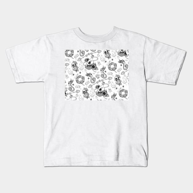 Black and White Punk Sailor Pattern Kids T-Shirt by IrenesGoodies